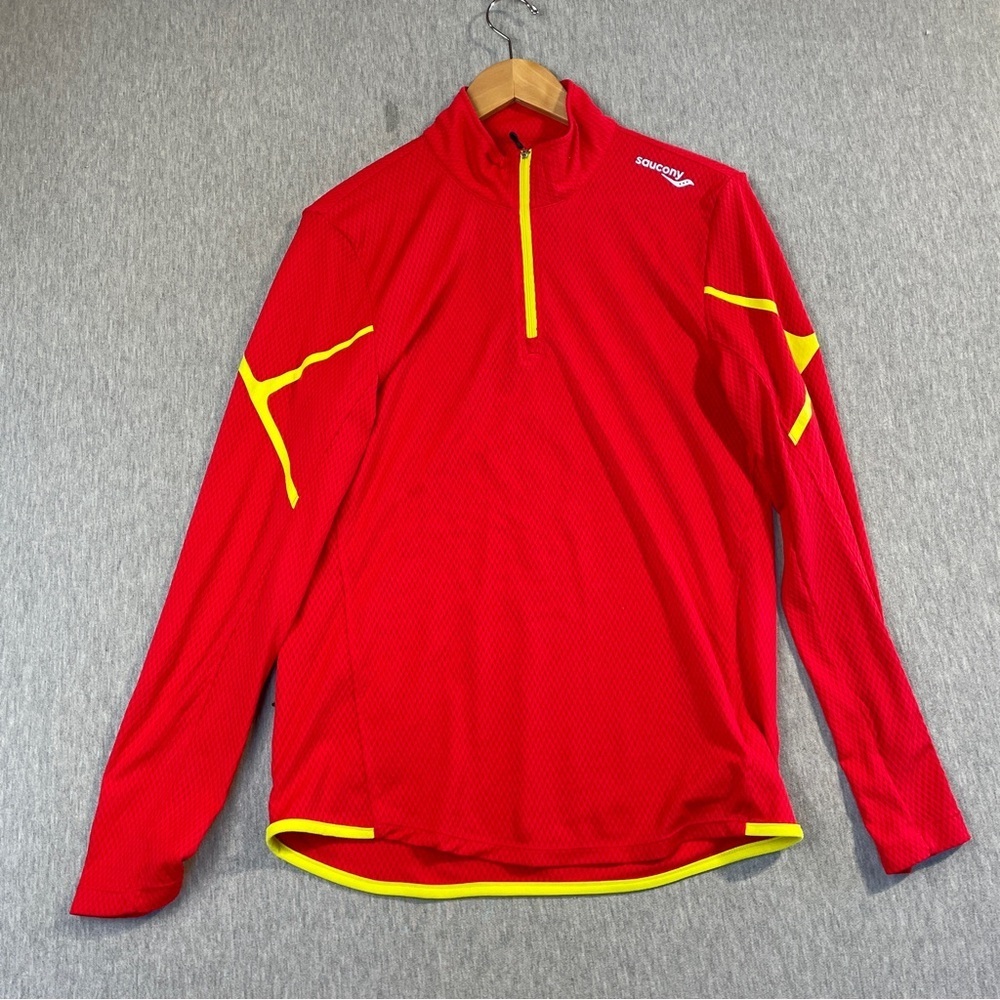 Saucony Red and Yellow Long Sleeves Activewear Shirt (Size S)
